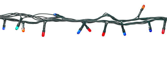 Festive colorful Christmas lights isolated on white background and texture, with clipping path