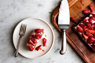 Overhead view of strawberry ice box cake