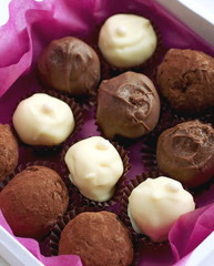 Chocolate and white chocolate hand made candy in box
