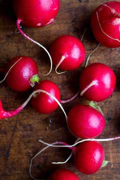 Close up of radish on wooden table