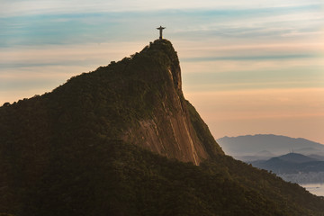 View of Corcovado Mountain in Rio de Janeiro at Sunrise