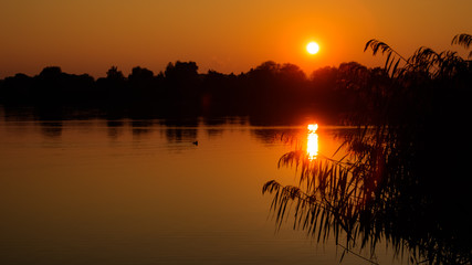 Beautiful sunset near Mamming-Isar-Bavaria-Germany