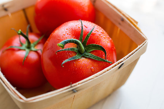 Close up of tomatoes in basket