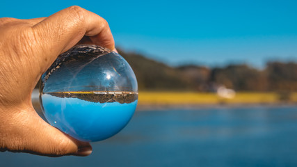 Crystal ball autumn landscape shot at Vilshofen-Danube-Bavaria-Germany