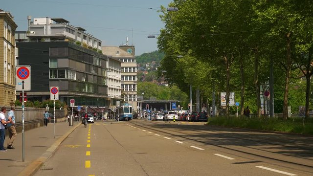 zurich city sunny day traffic street panorama 4k switzerland
