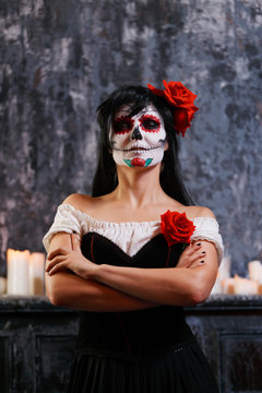 Halloween photo of woman with white make-up