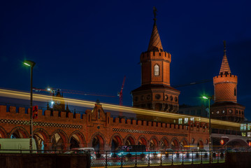 View of the Oberbaumbruecke and light trails  in a cold Autumn night in Berlin - 3