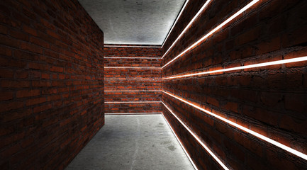 Background of an empty black corridor with neon light. Abstract background with lines and glow