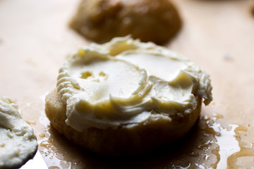 Close up of bun with cream