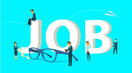 Flat vector illustration, job search, recruitment, workgroup, freelance.