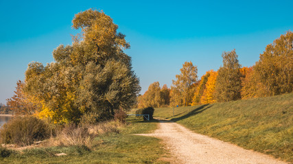 Fototapeta premium Beautiful autumn view at Metten-Danube-Bavaria-Germany