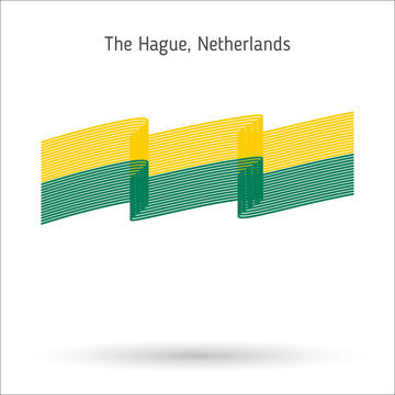 Netherlands, The Hague city flag ribbon on white background. Wave lines ribbon vector illustration