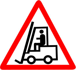 forklift warning red triangular road sign