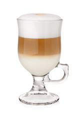 Glass of latte on white
