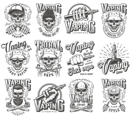 Vintage vaping labels monochrome set