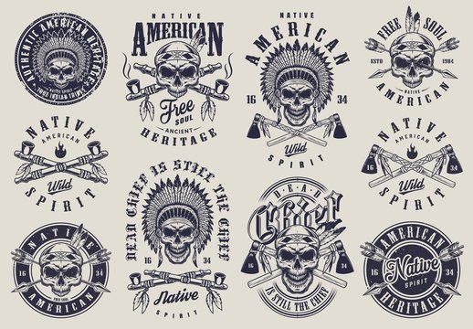 Vintage Native American Indians Labels Set