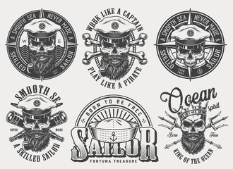 Vintage monochrome nautical labels set