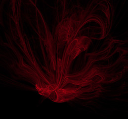 Red abstract on black background. Fantasy fractal texture. Digital art. 3D rendering. Computer generated image.