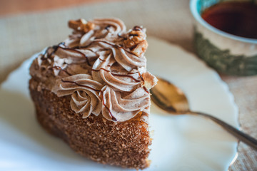 Drinking tea with pie