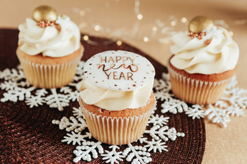 festive dessert cupcakes with new year decor