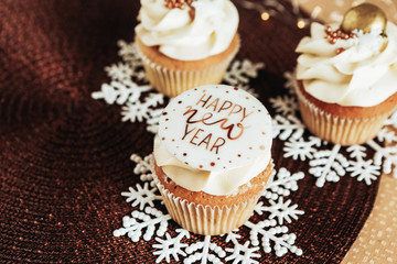 festive dessert cupcakes with new year decor