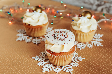 festive dessert cupcakes with new year decor