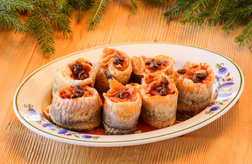 Christmas Kashubian herring with onions and raisins - obrazy, fototapety, plakaty
