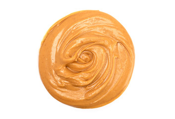 A Bowl of Creamy Peanut Butter on a White Background