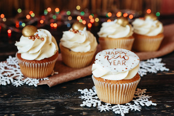 festive dessert cupcakes with new year decor
