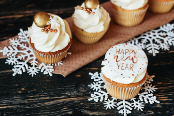 festive dessert cupcakes with new year decor
