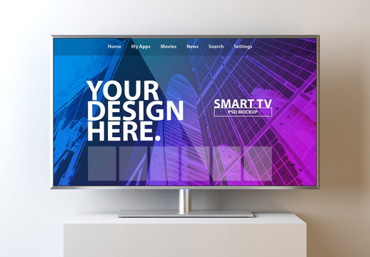 Smart TV on White Stand Mockup