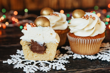 festive dessert cupcakes with new year decor