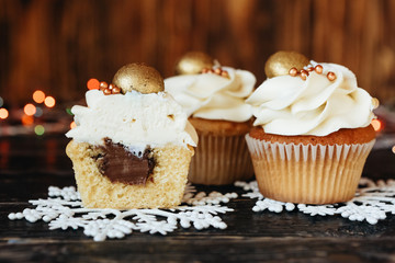 festive dessert cupcakes with new year decor