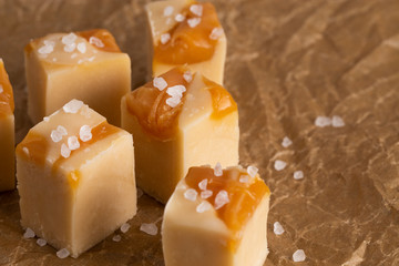 Sea Salt and Caramel Fudge on Baking Paper