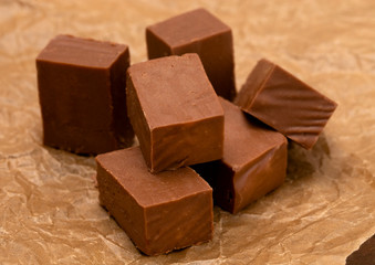 Traditional Chocolate Fudge on a Brown Baking Paper