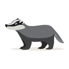 Icon of funny cute gray badger isolated, forest, woodland animal, vector illustration for children book or decoration