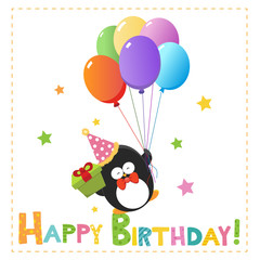 Obraz na płótnie Canvas Birthday Penguin With Balloons