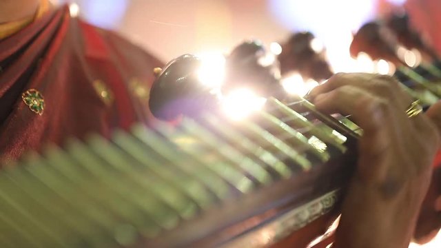 Indian Women Playing 'Veena' Ancient Musical Instrument, (String Musical Instruments) Close-Up