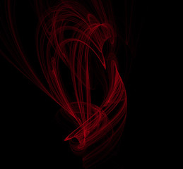 Red abstract fractal on black background. Fantasy fractal texture. Digital art. 3D rendering. Computer generated image.