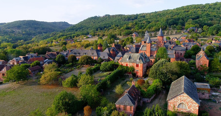 Fototapeta na wymiar French village in aerial view, Collonges France