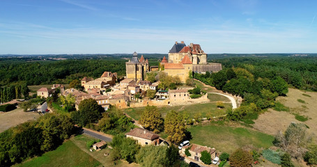 French village in aerial view, Monpazier France