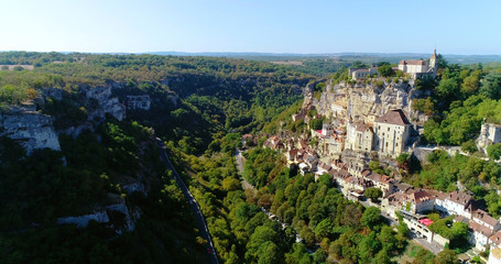 Fototapeta na wymiar French village in aerial view, Rocamadour France
