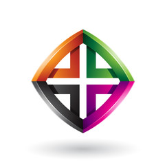 Black Orange Magenta and Green Skewed Diamond Shape Vector Illustration