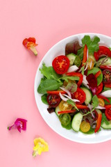Fresh vegetables salad. Top view with copy space. Healthy food concept.