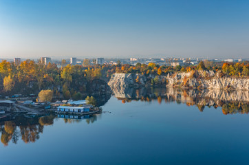 Fototapeta premium Autumn colorful Zakrzowek lake in Krakow, Poland
