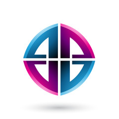 Blue and Magenta Double Sided Shape of Letter B Vector Illustration