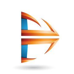 Blue and Orange Glossy Embossed Arrow Shape Vector Illustration