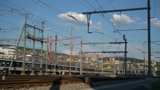 summer day zurich city railway station industrial panorama 4k switzerland
