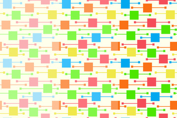Vector seamless patterns with colorful squares and lines on light background for textile, prints, wallpaper, wrapping paper, web etc.