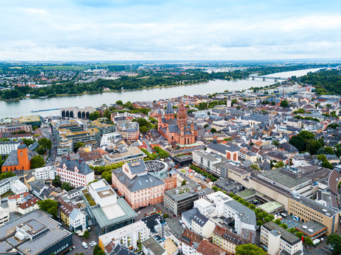 Mainz cathedral aerial view, Germany